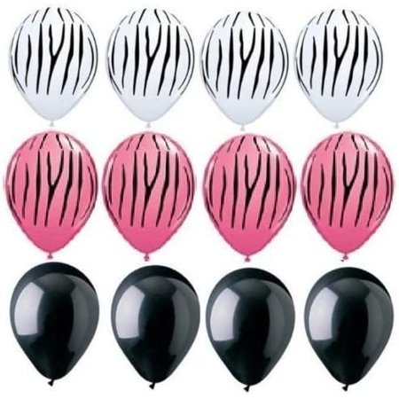 LOONBALLOON Zebra Stripes Print Black Rose Pink 12 Piece Latex Helium Party Balloons Kit Set Loon-BB-B01FTXNRZ2